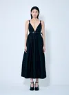 Ganni Black Long Dress With A V-neck Embellished With Studs In Black