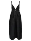 Ganni Black Long Dress With A V-neck Embellished With Studs In Black