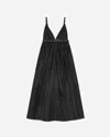 Ganni Black Long Dress With A V-neck Embellished With Studs In Black