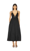 Ganni Black Long Dress With A V-neck Embellished With Studs In Black