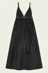 Ganni Black Long Dress With A V-neck Embellished With Studs