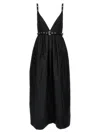 Ganni Black Long Dress With A V-neck Embellished With Studs
