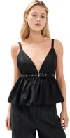 Ganni Black V-neck Top With A Waistband Under The Bust In Black
