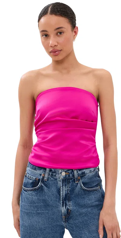 Ganni Duchesse Satin Bandeau Top Raspberry Rose In Pink