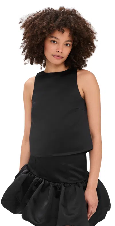 Ganni Duchesse Satin Crossover Open Back Top Black