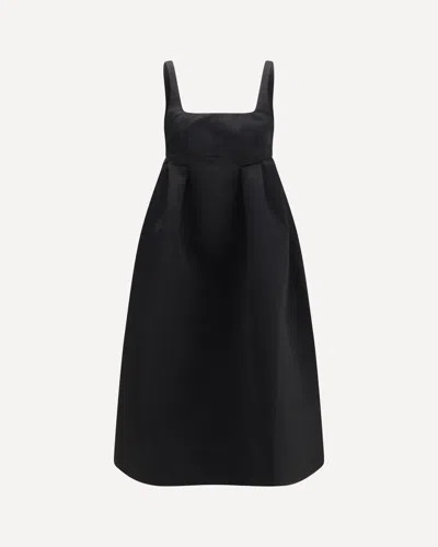 Ganni Duchesse Satin Midi Dress With Corset In Black