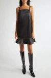 Ganni Duchesse Satin Sleeveless Mini Dress In Black