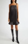 Ganni Duchesse Satin Sleeveless Mini Dress In Black