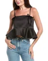 Ganni Satin Peplum Top In Black