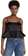Ganni Satin Peplum Top In Black