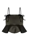 Ganni Satin Peplum Top In Black
