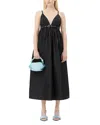 Ganni Black Long Dress With A V-neck Embellished With Studs In Black