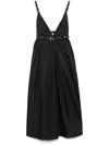 Ganni Black Long Dress With A V-neck Embellished With Studs In Black