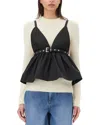 Ganni Black V-neck Top With A Waistband Under The Bust In Black