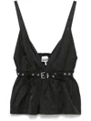 Ganni Black V-neck Top With A Waistband Under The Bust In Black