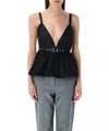 Ganni Black V-neck Top With A Waistband Under The Bust In Black