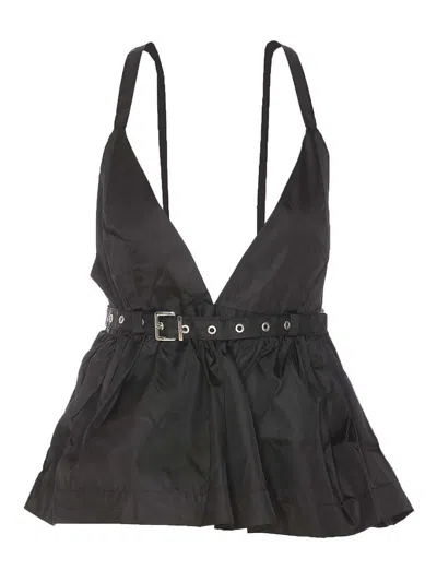 Ganni Duchess Top With Adjustable Straps And Eyelet Detailing In Black