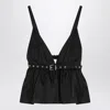 Ganni Black V-neck Top With A Waistband Under The Bust