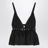 Ganni Black V-neck Top With A Waistband Under The Bust