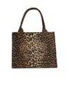 Ganni Leopard Large Canvas Tote Bag In Brown