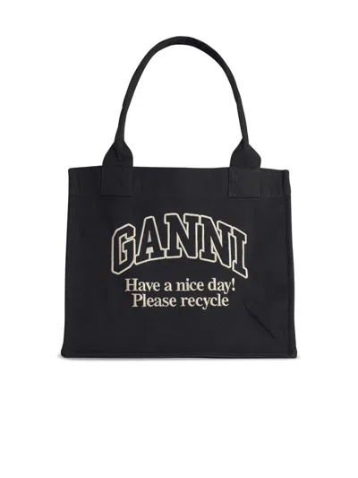Ganni Grand Sac Cabas En Denim Easy In Black