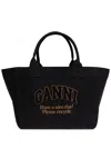 Ganni Denim Shopper Bag In Black