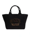 Ganni Denim Shopper Bag In Black