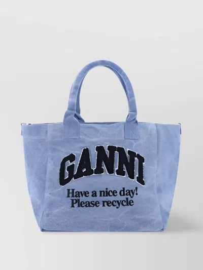 Ganni Easy Shopper Handbag In Light Blue Vintage