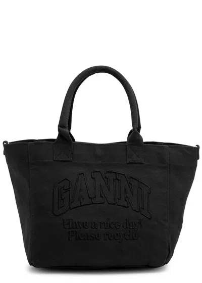 Ganni Easy Shopper Small Canvas Tote In Black