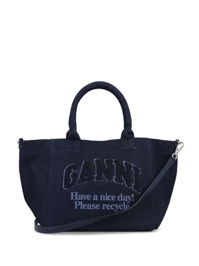 Ganni Easy Shopper Tote Bag In Blue