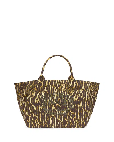 Ganni Easy Shopper Xxl Leopard Print Cotton Tote In Lemon Grass