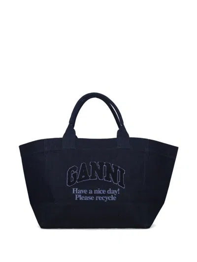 Ganni Easy Shopper Xxl Shoulder Bag In Blue