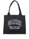 Ganni Black Shopper With Embroidered Logo On The Front In Black