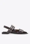 Ganni Buckle Ballerina Patent Faux Leather Slingback Flats In Burgundy