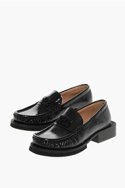 Ganni Eco-patent Leather Loafers With Front Logo In Black