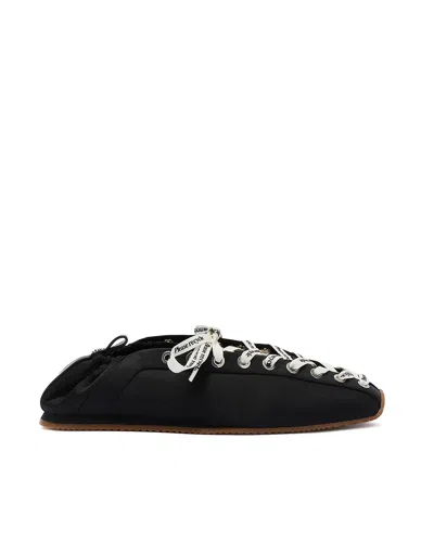 Ganni Sporty Nylon Ballerina Sneakers Lace Up In Black