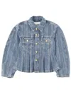 Ganni Denim Solid Shirt Collar Jacket In Multi