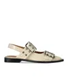 Ganni Egret Slingback Ballet Flat Shoe With Buckles In White