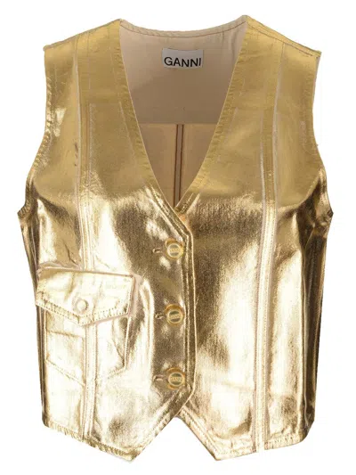 Ganni Gold Vest With Branded Buttons