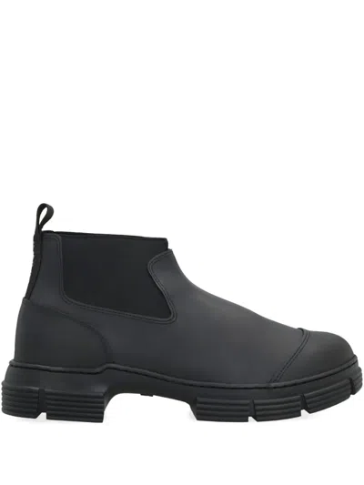 Ganni Elastic-panel Lug Sole Boots In Black