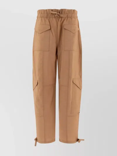 Ganni Elastic Waistband Cargo Trousers In Brown