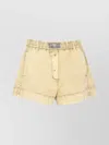 Ganni Elastic Waistband Textured Fabric Shorts In Neutral