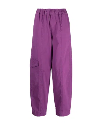 Ganni Elasticated-waist Tapered Trousers In Purple