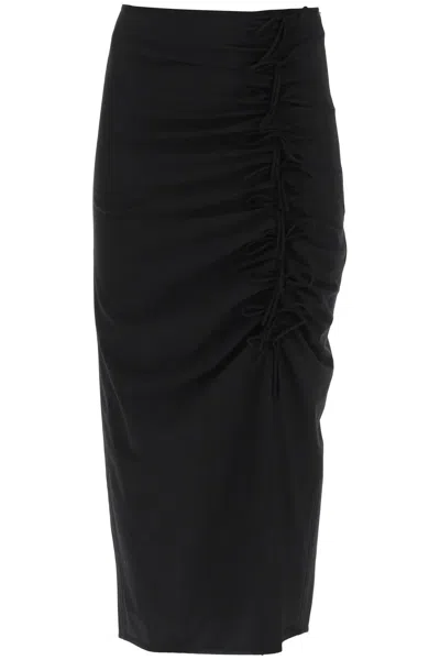 Ganni Elegant Black Drapey Midi Skirt For Women