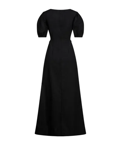 Ganni Elegant Solid Color Short Sleeve Midi Dress In Black