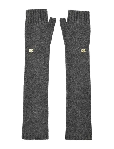 Ganni Elongated Fingerless Gloves In Black