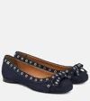Ganni Blu Navy Ballerina Flats Embellished With Silver Studs In Blue