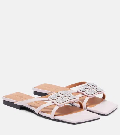 Ganni Lilac Butterfly Strass Flat Sandals In Light Lilac