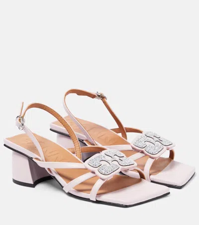 Ganni Embellished Faux Leather Sandals In Pastel Pink