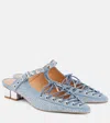 Ganni Embellished Lace-up Denim Mules In Blue